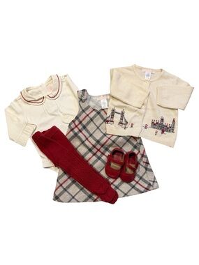 Janie and Jack London Town Plaid Dress, Cardigan, Bodysuit, Tights & Shoes 0-6 m
